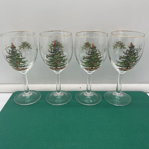 Set Of 4 Spode Christmas Tree Wine Glasses 13 oz
