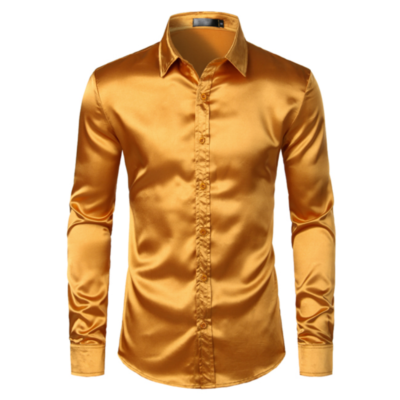 Men's Satin Luxury Dress Shirts 2023Silk Smooth Men Tuxedo Shirt Slim