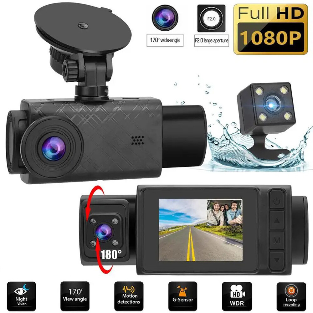 3 Cameras Dash Cam 2in Clear Car Rearview Mirror Car Video