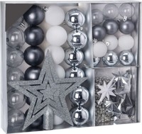 Christbaumschmuck 45 Teile Set - Silber - Kunststoff Weihnachtsbaum Deko Kugeln