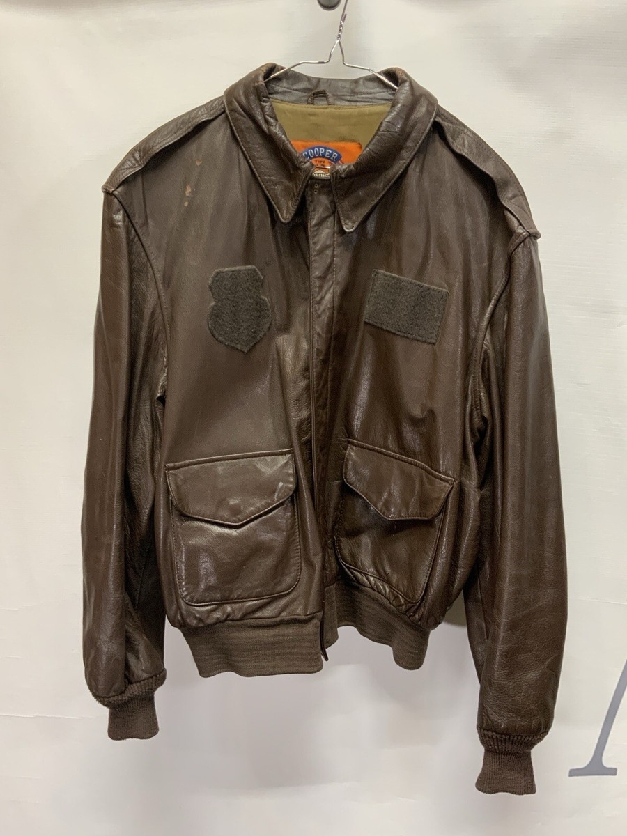 Mens COOPER TYPE A-2 Vintage Flight Bomber Leather Jacket