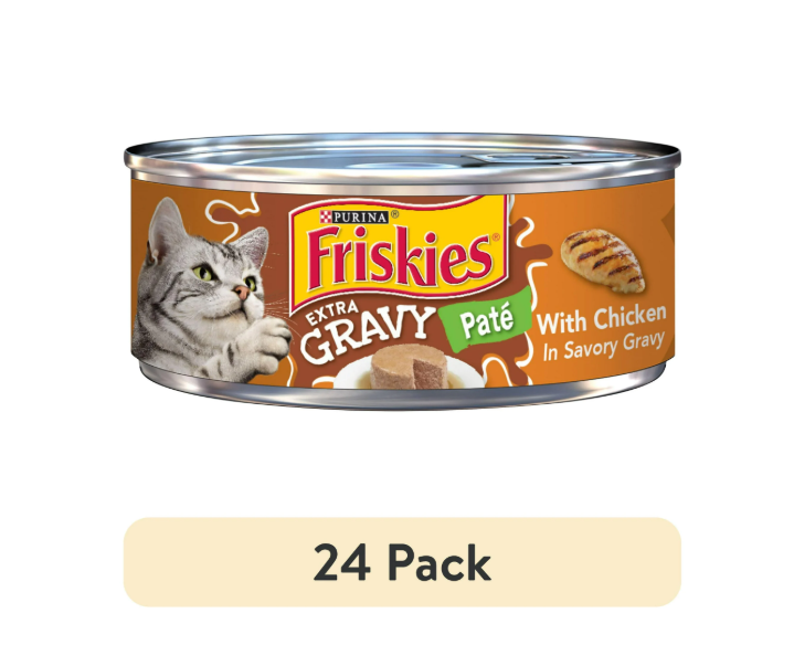24-Pack Purina Friskies Chicken Pate Wet Cat Food with Extra Gravy 5.5 oz Cans