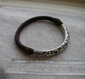 Antique CHINESE SILVER & BAMBOO Bangle BRACELET-Buddh