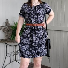 Vintage Womens Babydoll Mini Dress Black Short Sleeve Paisley Y2K 2000s Size 12