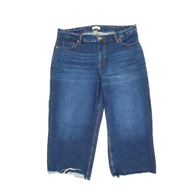 Loft Plus High Waist Wide Leg Crop Raw hem Women's size 16 Dark Blue Denim  jeans