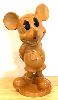 VINTAGE RARE PROTOTYPE 1980s DISNEY MICKEY MOUSE WOOD CARVED 18.5'' STATUE - READ