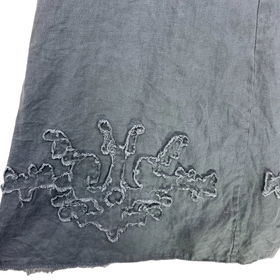Soft Surroundings Size MP Bodrum Beach Linen Midi  Gray Skirt A-line Embroidered - Image 4 of 4
