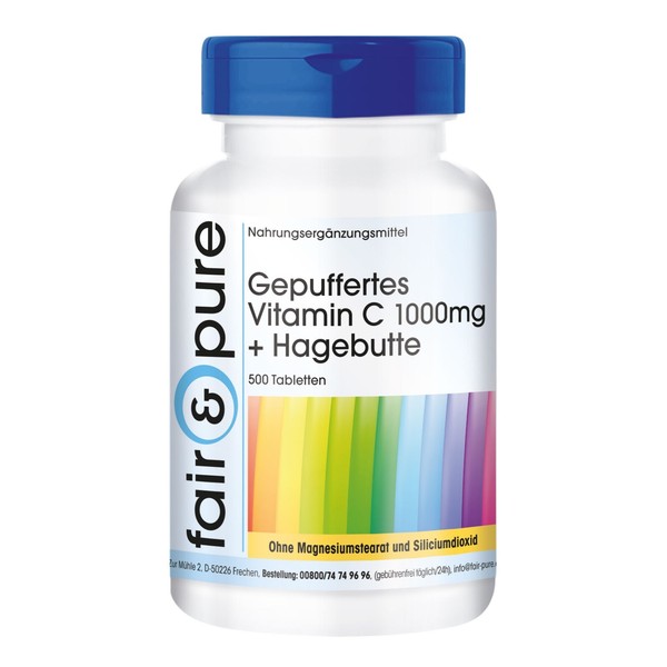 Gepuffertes Vitamin C 1000 Mg + Hagebutte - 500 Tabletten - Vegan | Fair & Pure-image