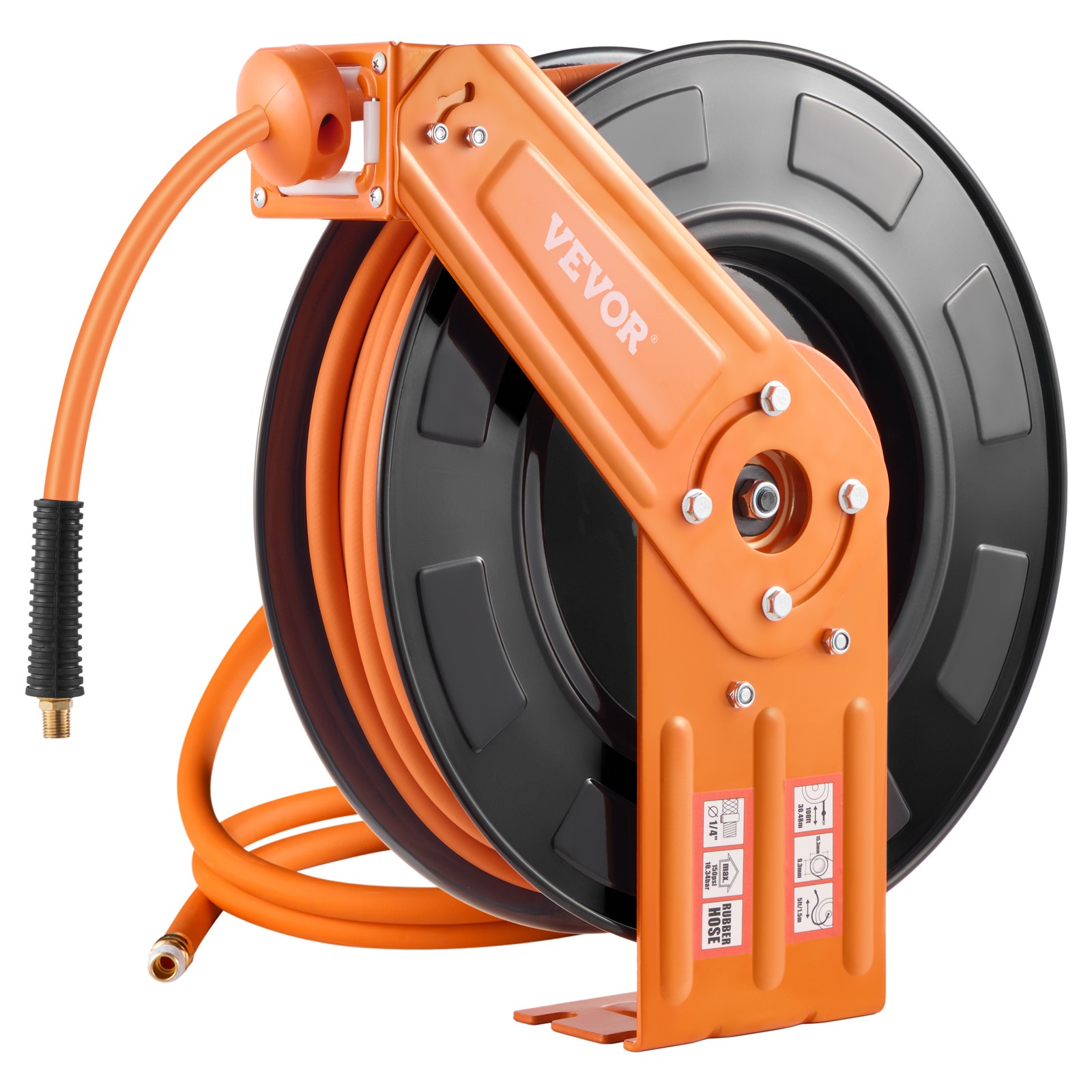 VEVOR Retractable Air Hose Reel 3/8 IN x 100&nbsp;FT Rubber Air&nbsp;Hose Reel Max 300 PSI