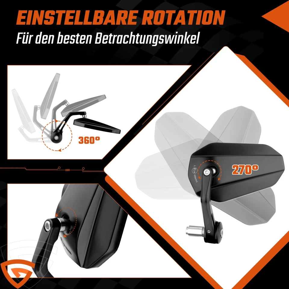 2x Motorradspiegel Lenkerenden Spiegel Motorrad Rückspiegel Set 7/8" E-Geprüft - Bild 4 von 4