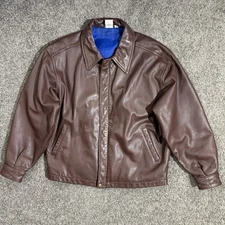 Vintage Merit Awards Genuine Leather Jacket Adult Medium Brown Blue Lining Snap