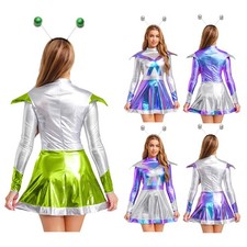 Women Dress Rave Alien Outfits Costume Headband Cosplay Disco Astronaut Wetlook