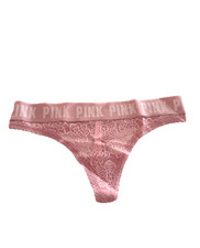 Victoria's Secret PINK Logo Lace Thong Panty Blush