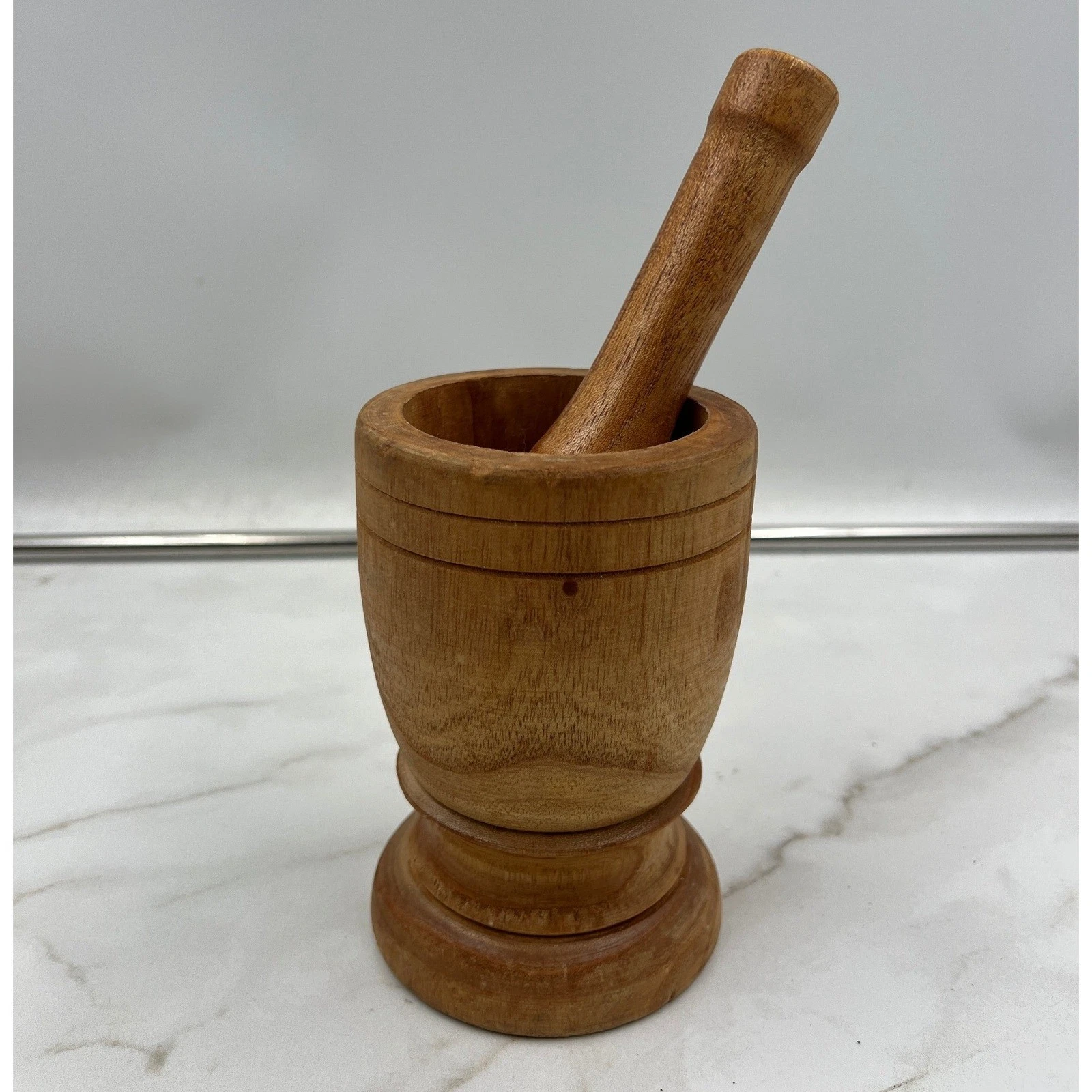 Vintage Handcrafted Wooden Mortar and Pestle Set Natural Grain Herb Grinder 6in
Opens in a new windo