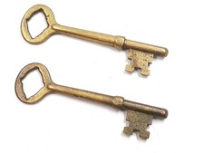 Pair of Vintage Skeleton Keys Brass Solid Barrel Lot of 2 Estate Find