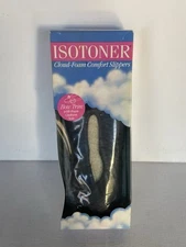 Vtg Wms Isotoner Cloud Foam Comfort Slippers Black Bow Trim M 6.5-7.5 98038 NOS