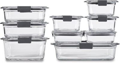 Brilliance Glass Food Storage Containers Assorted Sizes Set of 9 BPA-Free  Clear