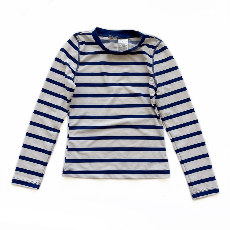 Girls S Old Navy Swim Shirt White w/ Blue Stripes Long Sleeve Rash Gaurd