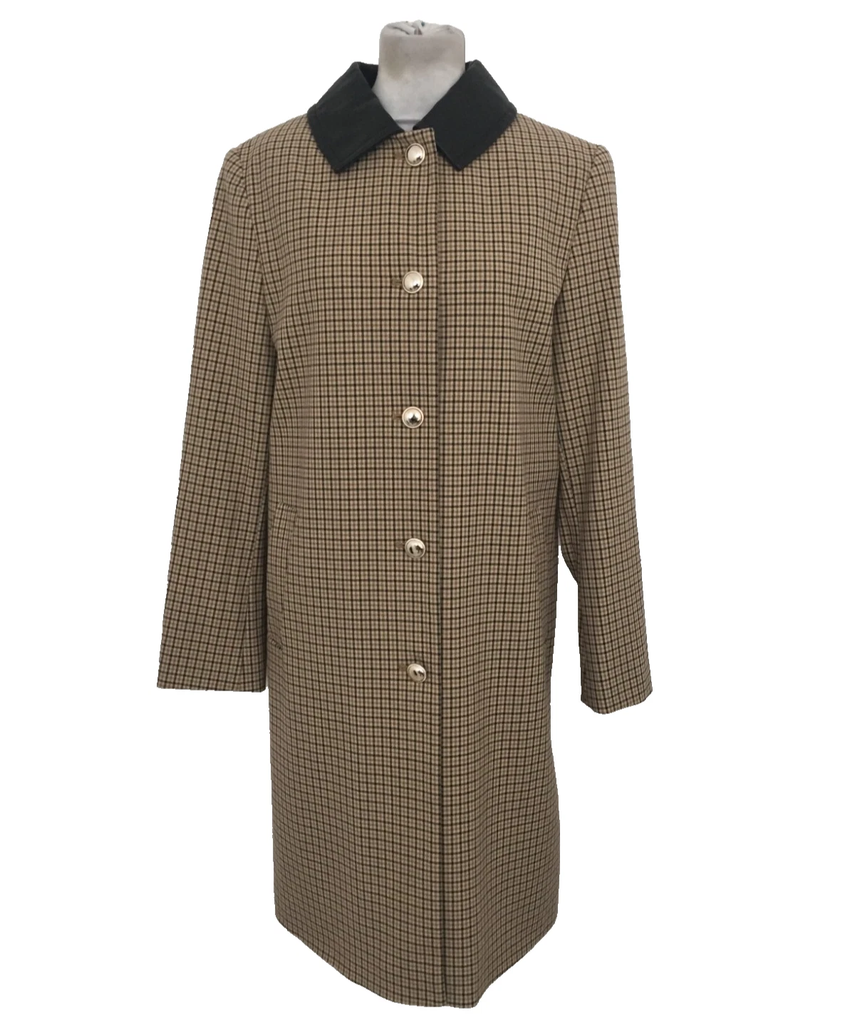 M&S Women's Car Coat Camel Mix Checked Long Sleeve Collared Pockets New