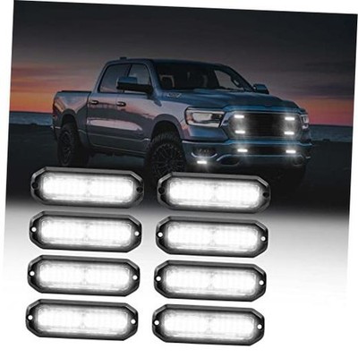8pcs Ultra Slim 12-LED Surface Mount Grille Flash side marker Emergency White