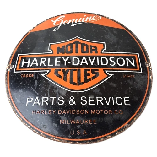 Vintage Harley Davidson Motorcycles Sign - Porcelain Parts Service Gas Pump Sign
