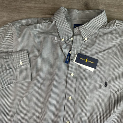 Polo Ralph Lauren camicia con bottoni taglia 2XLT Core Replen nera a quadri grande e alta