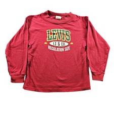 Vintage Levi's Shirt Youth 6 Red Long Sleeve Crewneck Graphic Made USA 90s