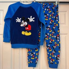 Disney Mickey Mouse Blue Fleece Pajama Set Boys Size 9/10