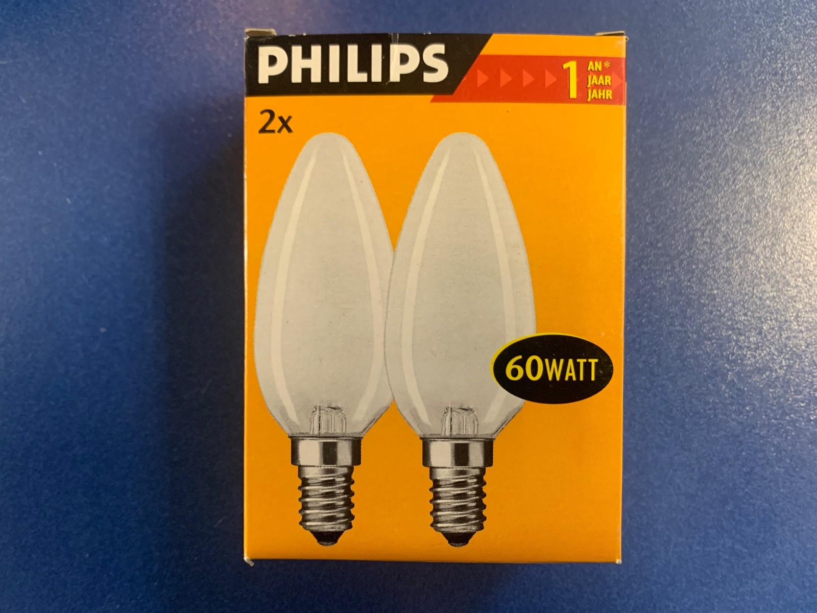 2X Philips Candle 60W B35 Fr Candle Bulb Matte E14 230V Frosted Bulbs Dimmable