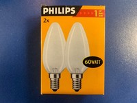 2X Philips Kerze 60W B35 Fr Kerzenlampe Matt E14 230V Frostet GlüHlampe Dimmbar