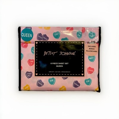 Betsey Johnson Queen Sheet Set 6Pc Pink Candy Heart Bedding 4 Pillowcases