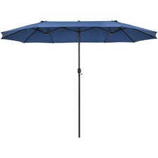 15' Patio Double-Sided Umbrella Crank Outdoor Garden Market Sun Shade Navy