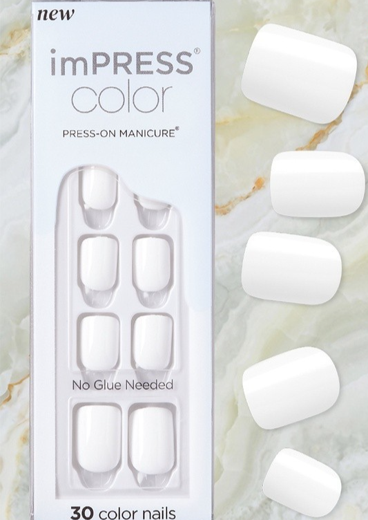 KISS IMPRESS COLOR PRESS-ON FALSE NAILS GEL MANICURE PETITE SIZE FROSTING WHITE