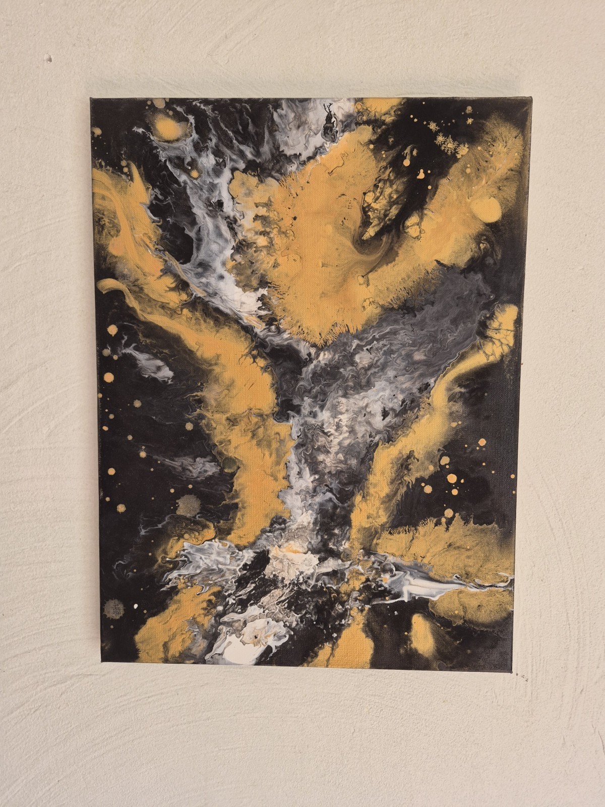 Tableau abstrait noir et or salon décoration murale effet marbre chic 30x40