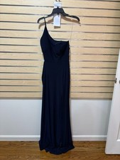 Jump Navy Blue One Shoulder Side Cut Out Stretch Jersey Maxi Gown Womens 9/10