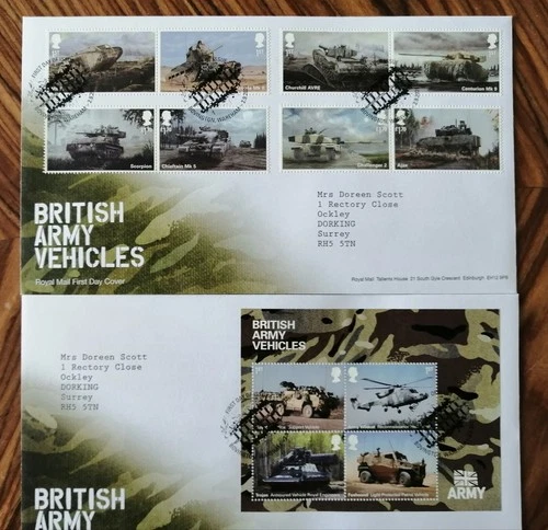 GB 2021 BRITISH ARMY VEHICLES FDCs 02.09.21 with BOVINGTON WAREHAM postmarks