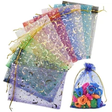 SHRJ 100pcs 10 Colors Organza Sheer Bags with Drawstring for Wedding, Valenti...