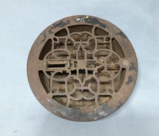 Antique Cast Iron 7" Gothic Round Heat Grate Circle Floor Register VTG 1783-25B
