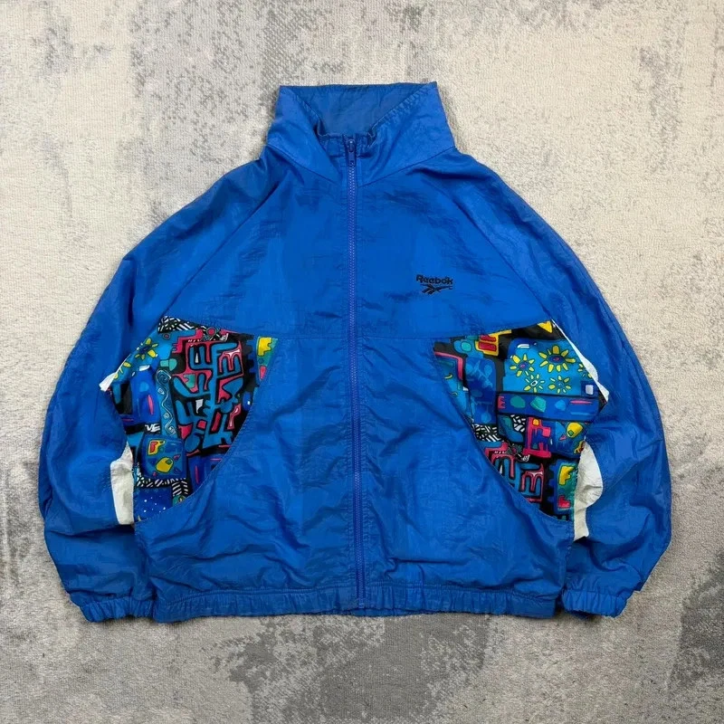 Vintage Reebok Windbreaker Track Jacket Small Men’s Funky Crazy Pattern