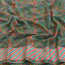 Sanskriti Vintage Green Indian Sarees Printed Georgette Sari 5Yd Craft Fabric