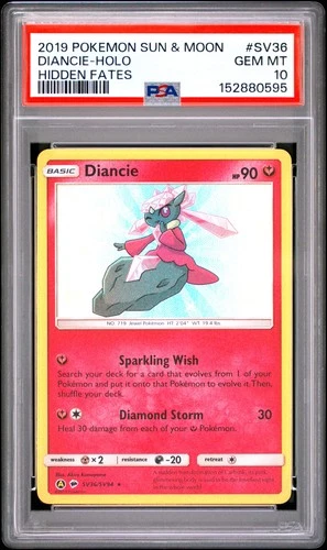2019 POKEMON SUN & MOON HIDDEN FATES #SV36 DIANCIE-HOLO PSA 10