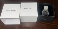 Nine West Mens Asher Watch NWW1620M Stainless Silver Mesh Band Black Face. NEW.