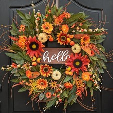 24 Inch Fall Wreaths for Front Door Outside- Artificial Autumn Wreath with Sunf