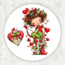 Valentine's Day Whimsical Girl Stickers Round Matte Labels Seals