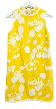 Trina Turk Dress Womens 2 Yellow White Floral Shift Mock Neck Sleeveless Lined