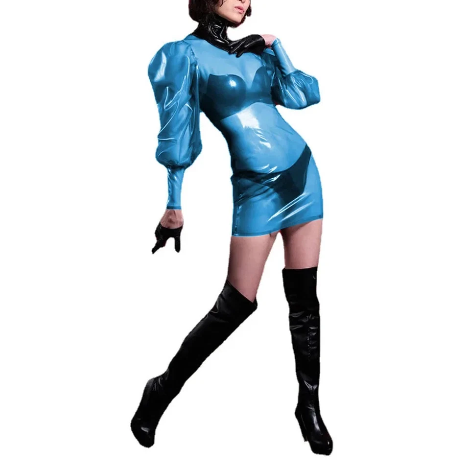 Sexy Transparent Turtleneck Bodycon Dress Long Sleeve Slim Fit Outfits - image 4 of 4