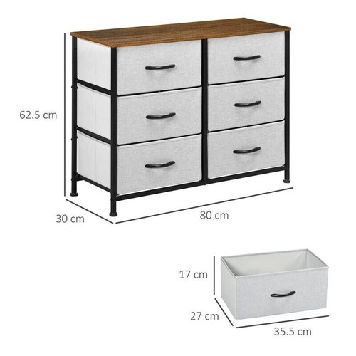CASSETTIERA 6 CASSETTI IN TESSUTO RIMOVIBILI STILE INDUSTRIALE 80X30X62.5 CM - Foto 3 di 8