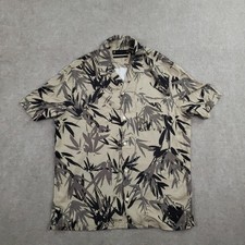 AllSaints Shirt Mens Medium Beige Short Sleeve Button-Up Bambusa Relaxed Fit