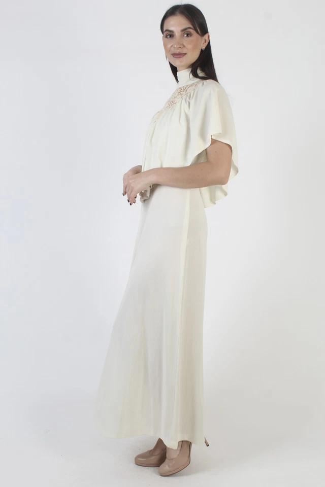 Vtg Cream Disco Party Dress Grecian Goddess Roman Toga Costume Evening Gown - Image 3 of 4