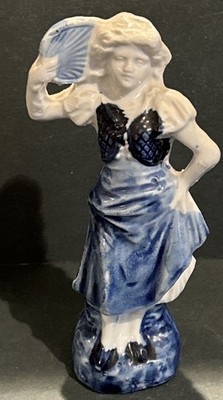 Vintage Japan ?  Frau MÄDCHEN Figur Figur mit Fächer blau weiß Flamenco